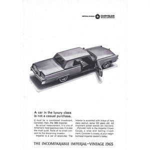Chrysler 1965 Imperial Vintage Car Vintage Print Ad 9 inch Tall